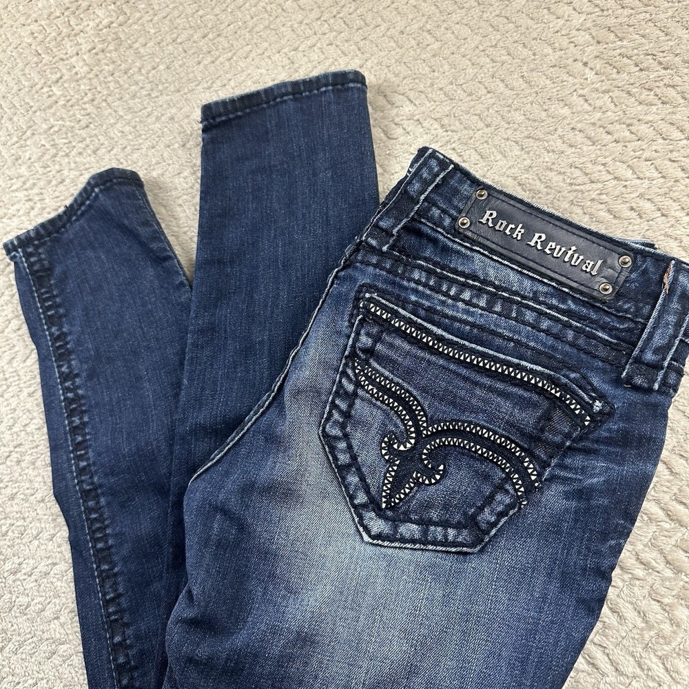 Rock Revival Skinny Jeans Women's 27 Low Rise Western Metal Rodeo Cowgirl